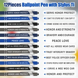 Sayglossy 12 Pcs Police Ballpoint Pens Inspirational Police Officer Black Ink Pens Bulk 1.0 mm Medium Point Smooth Writing Office Motivational Ballpoint for Men Women Police Uniform Office Business