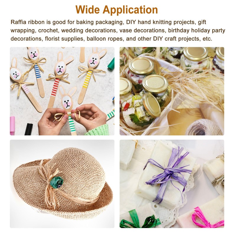 sourcing map Raffia Paper Craft Ribbon, 1/4 Inch 218 Yards