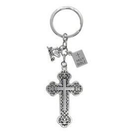 Joyería Llavero Cruz Cristiana Católica Biblia Pascua Jesús Plateado