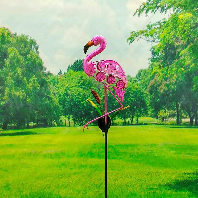 Outdoor Solar Garden Lights Hollow Metal Flamingo Lawn Light LED