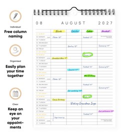 18-Month Family Calendar 2026-2027, July 2026 to December 2027, 4 Column Family Planner, Couple Calendar, A4 Portrait Wall Calendar for Home, Office & School