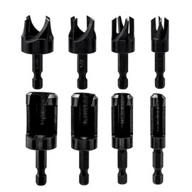 Tkxjry 8Pcs Wood Plug Cutters Drill Bit Set,Round Shank Electric Drill Punching Tool,Woodworking Hole Saw Cutting Tool,Wood Plug Cutter,for Cutting Chamfering Wooden Plugs with Claw Drill Bits（Black）