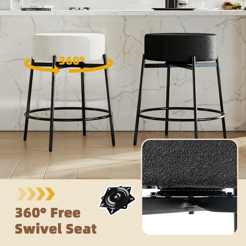 SoarFlash Modern Rotatable Bar Stools Set of 4, 24" Sherpa