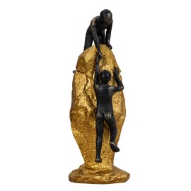 Lifestyle & More Sculpture Stone with People Helping Hand Made of Artificial Stone Gold and Black Height 26.5 cm Width 10 cm (Golden Stone)