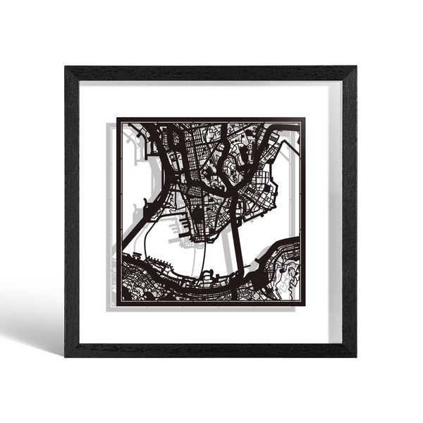 O3 DESIGN STUDIO Hong Kong Paper Cut Map framed, Black