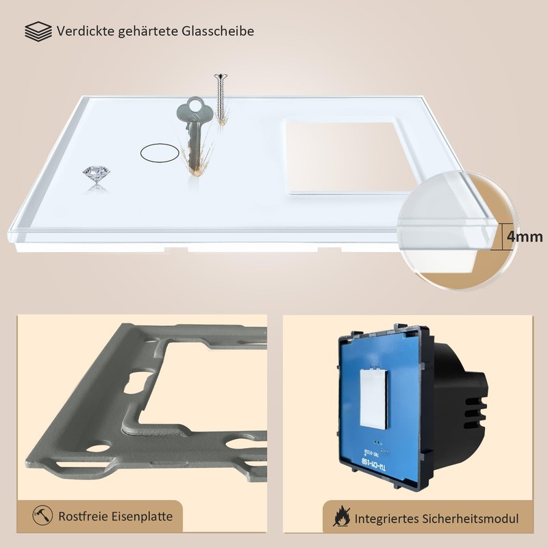 TAWOIA Switch with Socket Combination, EU Single 1 Way Crystal