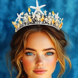 Evlry Seestern-Krone und Diademe, silbernes Perlenstirnband, Sommer Brautkronen, Strand Partys Hochzeitshaarschmuck für Frauen