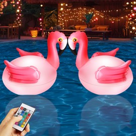 BOOLKER Floating Pool Lights, 2PCS Flamingo Outdoor Pool Lights for Inground Pools Waterproof IP68, Glow in The Dark Light Up Swimming Pool Accessories, Floating Lights for Pool Party Decoration
