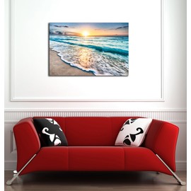 Wieco Art Sea Waves Large Canvas Prints Wall Art Ocean Beach Pictures Paintings Ready to Hang for Living Room Bedroom Home Decorations Modern Stretched and Framed Seascape Giclee Artwork