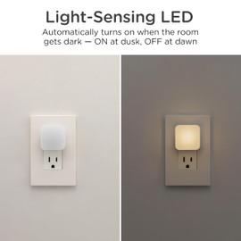Lights By Night Mini Square LED Night Light, Plug-in, Dusk to Dawn Sensor, Compact, Ambient Lighting, for Kids or Adults, Bedroom, Bathroom, Nursery, Hallway, 2 Pack, 82487
