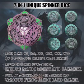 Froggod Roulette Dice Spinner 7-in-1 Metal DND Dice Set with 3D Relief – Mechanical DND Spinner for Dungeons and Dragons Gifts, DM & Players(Gradient)