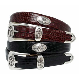 BC3109 Italian Calfskin Genuine Leather Designer Golf Dress Belt 1-1/8"(30mm) Wide (Alligator Brown, 38)