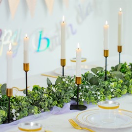 Romadedi Candle Holders for Taper Candlestick - Modern Decorative Iron Candle Stick Holder Bundle Home Mantel Dinning Table Wedding Centerpiece Decorations Black and Gold 5.5/8/10'' Tall 2 Sets