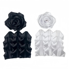 200Pcs Premade Ribbon Rose Petals for Florist Crafting Ramos Forever Flower Bouquets,Floral Petalos De Rosas Eternas Flower Arrangements Supplies (100 Black+100 White)