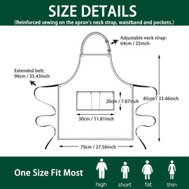 umboom 3 Pieces White Cooking Apron, Adjustable Kitchen Apron with 3 Pockets for Men Women, Catering Work Apron for Waiter, Boss, Hairdresser, Barista, Baking Bar (Polycotton - Blue)