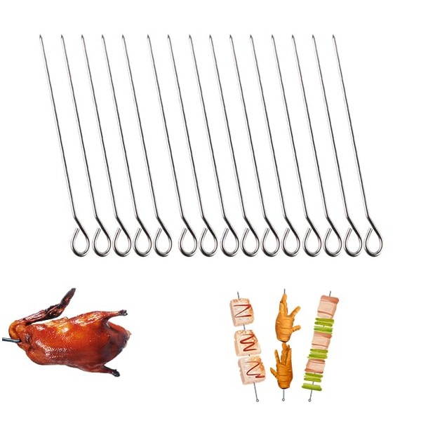 Vokowin15pcs Food-Grade 304 Stainless Steel Turkey Lacers, Sturdy Stainless Meat Skewers, BBQ, Outdoor Cooking, Camping, Metal Skewers, Cocktail Skewers for Trussing Turkey and Poultry (K243-15)
