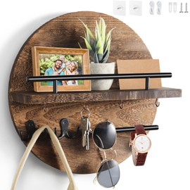 Dxiunove Key Holder Vintage Wood with Shelf Key Holder Round Key Holder for Home Decorative Wall Mounting Key Holder with Vintage Charm (Brown)