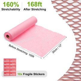 PATIKIL 12" x 105' Honeycombs Packing Paper, Packing Paper Wrap Sheets Roll with Fragile Stickers for Moving Packaging Shipping Supplies Protective, Pink