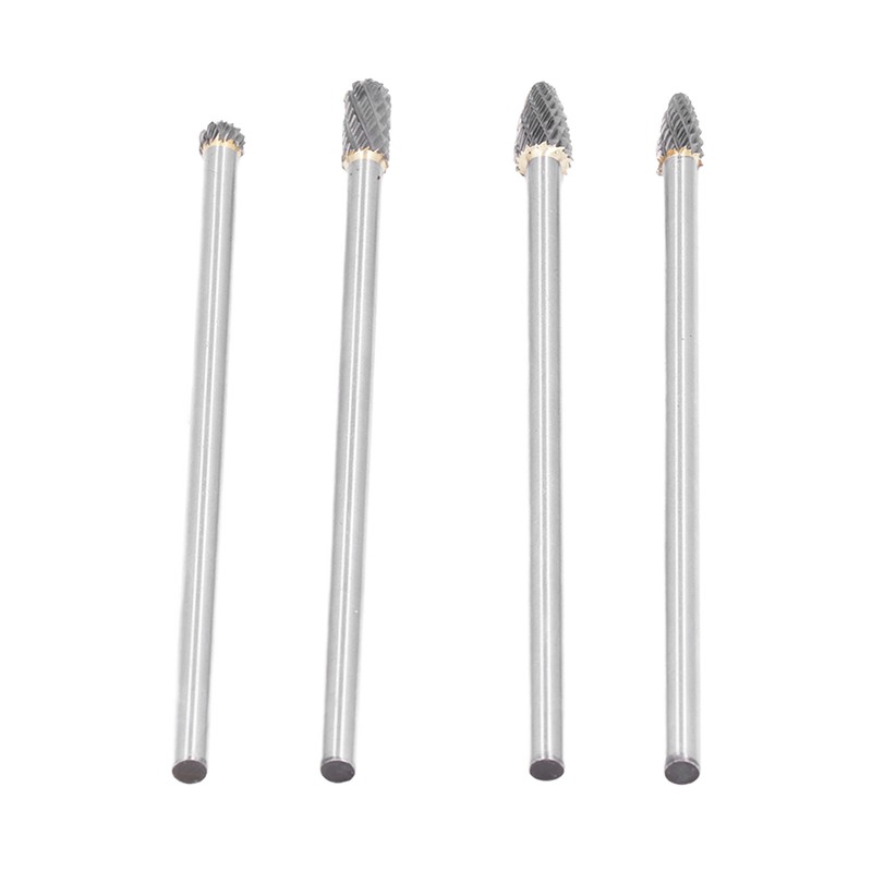 4Pcs Extended Carbide Rotating Burr Set 1/4in Shank Tungsten Steel