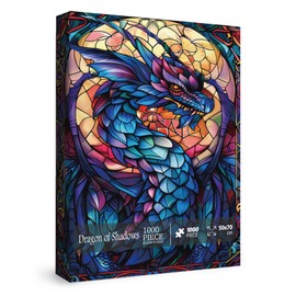 Fantasy Dragon Puzzles for Adults 1000 Pieces, Stained Glass Art Jigsaw Puzzles, Blue Purple Darkness Western Dragon Puzzle