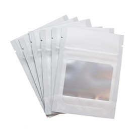 HANSER Bolsas de aluminio resellables de Mylar a prueba de olores, con ventana transparente, parte inferior de pie, herméticas, blanco mate, 100 piezas, edición limitada de 3 x 4 pulgadas