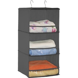 SimpleHouseware 3 Shelves Hanging Closet Organizer with Front Stopper, Dark Grey