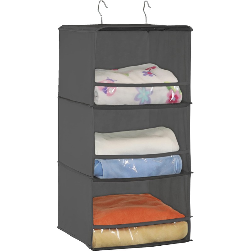 SimpleHouseware 3 Shelves Hanging Closet Organizer with Front Stopper, Dark