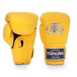 Top King Super Air Breathable Leather Gloves Muay Thai Boxing Gloves for Training or Sparring - Yellow, 14oz
