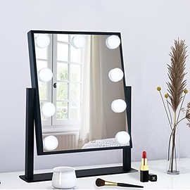 BWLLNI Lighted Makeup Mirror Hollywood Mirror Vanity Mirror with Lights, Touch Control Design 3 Colors Dimable LED Bulbs Detachable 10X Magnification 360°Rotation, Black