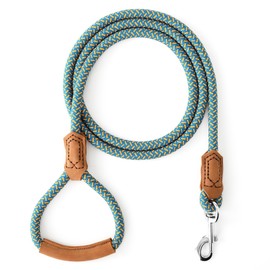 Mile High Life Leather Dog Leash, Heavy Duty Strong Genuine Leather Handle Rope Leash Soft and Comfortable for Small Medium Large Dogs (Peacock Blue, 72 Inch)