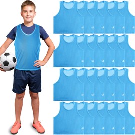 Yahenda 24 Pcs Nylon Mesh Scrimmage Team Practice Vests Pinnies Jerseys for Children Youth Sports Basketball Soccer Football (Light Blue)