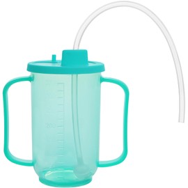 Viceda Adult Reusable Straw Cup, Spill-Proof Sippy Cup with 2 Handles, Lid & Long Straw, Liquid Feeding Cup for Bedridden Patients Parkinson Patient, Patient Feeding Cup for The Elderly, Disabled, Hos
