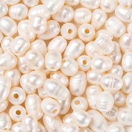 Beadthoven - 100 abalorio de perlas naturales de agua dulce de 7 a 10 mm de 1,8 mm de gran agujero con forma de arroz, perlas ovaladas para hacer joyas, pulseras, collares, cordón de piel