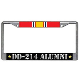 VetFriends.com US Veteran License Plate Frame with DD-214 Alumni and National Service Ribbon (Chrome)