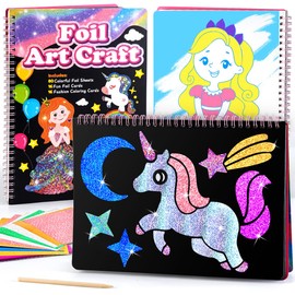 Foil Art Fun & Craft Kit for Kids:Unicorns & Princesses - DIY Creative Activity Set for Girls 3-6 Years - Birthday Gifts Presents for Girls & Boys Ages 4 5 6 7 8 Travel Toys