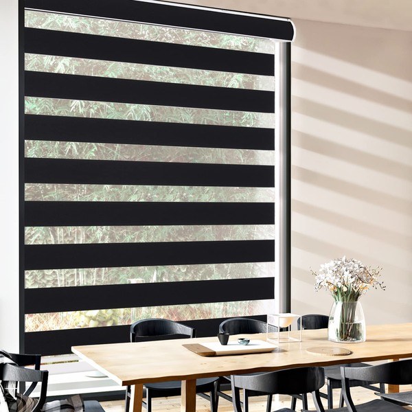 MYshade Cordless Zebra Blinds for Windows Zebra Window Shades Dual Layer Blinds Light Filtering Day Night Blinds for Kitchen/Bedroom/Living Room/Office 33" W X 72" H(Black), RBS33BK72A