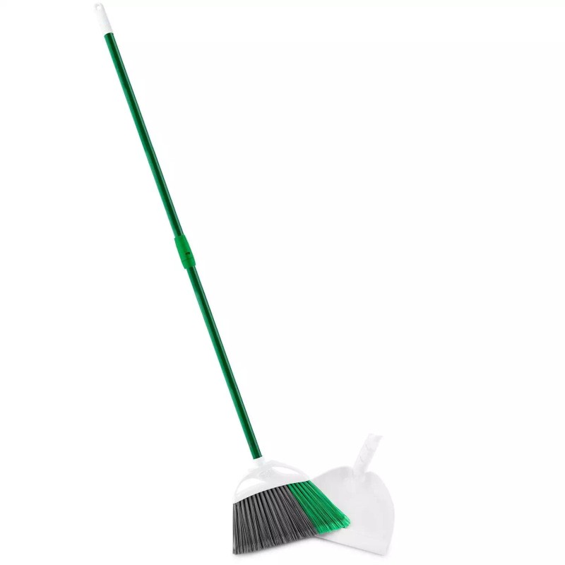 Libman 2 Piece Steel Handle Angle Broom and Dustpan Green