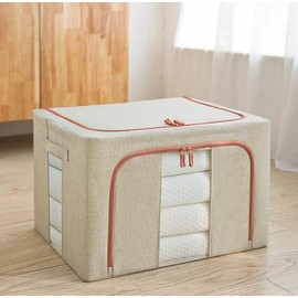 Clothes Foldable Storage Box Waterproof Storage Case Beige 66L