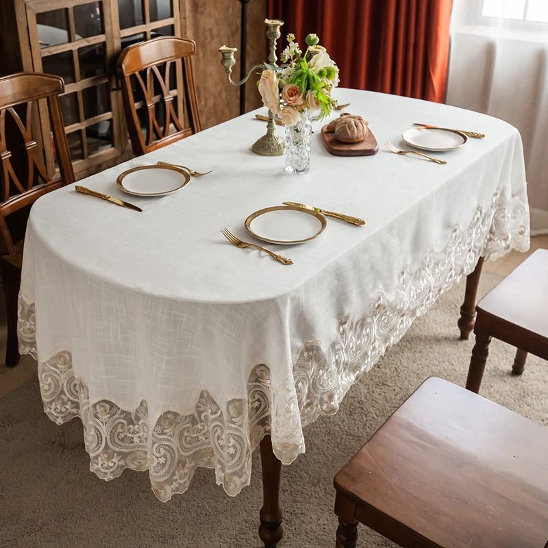 ARTABLE Lace Rectangular Tablecloths with Exquisite Macrame Border Clear Embroidered
