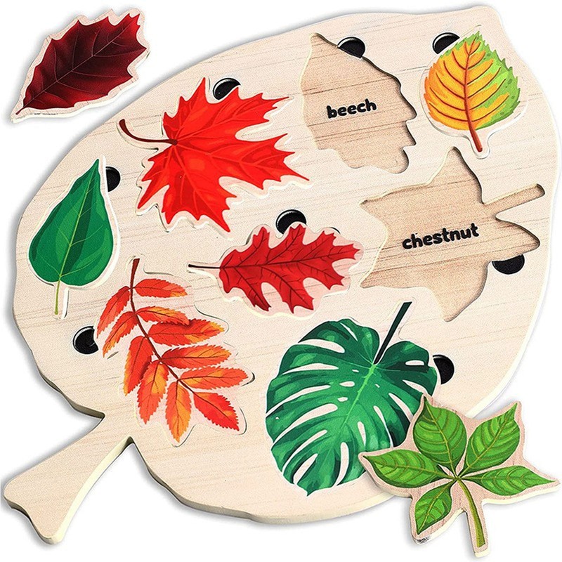 Wooden Leaf Shaped Puzzle Children Party Funny Jigsaw Puzzles Educational