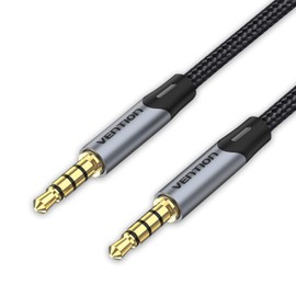 VENTION 3.5 mm Aux Cable 1.5 m Audio Mic Cable 4-Pole TRRS Cord 3.5 mm to 3.5 mm Stereo Jack to Jack Cable Headphone Male to Male Jack Aux Lead Compatible with Microphone Headset Speaker PC and more