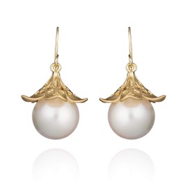 namana Pearl Drop Earrings for Women, Gold Pearl Earrings for Women, Gold Flower Earrings with Filigree Details and Large Faux Pearls, Gold Earrings with Jewellery Pouch