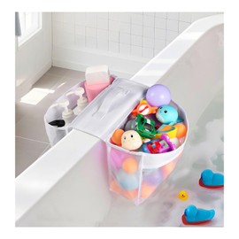 Baby Mesh Bath Toy Organizer Saddle Shape 2 Compartments Bath Toy Storage，Quick Access Bath Toy Holder for Bathtub,Suitable for Drying Toys and Storage,Bath Tub Caddy Tray