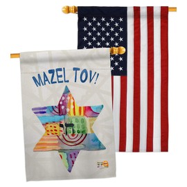 Mazel Tov Star House Flags Pack Wintertime Hanukkah Candle Bonsai Menorah Jewish Chanukah David USA Embroidery Small Decorative Gift Yard Banner Made In 28 X 40