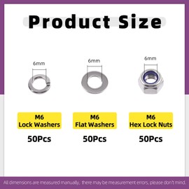 Swpeet 150Pcs Metric 304 Stainless Steel M6 Hex Lock Nuts and M6 Flat Washers with M6 Split Lock Washers Assortment Kit, Hex Lock Nut for Home Automotive Shop Use