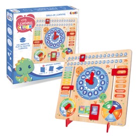CRAZE My Learning Clock Dino English Language - Wooden Learning Clock for Children Learning Board Clock Seasons Wall Clock
