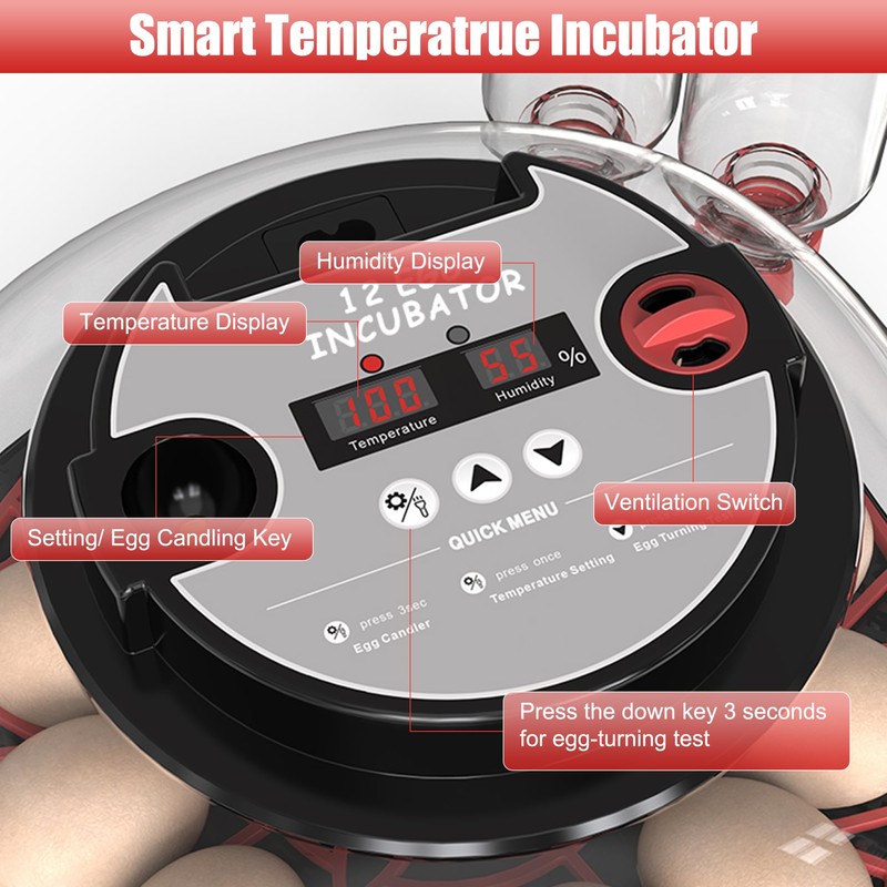 Khsp5d 12 Egg Incubator with Temperature Control, Humidity Display, Automatic