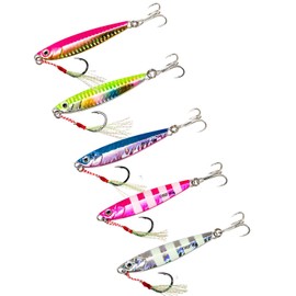 OHF Metal Jig Set, 1.1 oz (30 g)/2.8 inches (7 cm), 1.4 oz (40 g)/3.1 inches (8 cm), Set of 10, 1.1 oz (30 g)/ 2.8 inches (7 cm), Set of 5, 1.4 oz (40 g)/3.1 inches (8 cm), Set of 5, Assist Hooks Included, Yellowtail, Fishing Jigging