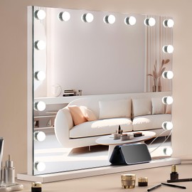 VEVOR Hollywood Vanity Mirror with Lights, Dimmable Bulbs &3 Color Lighting Modes, Makeup Mirror w/Detachable 5X Magnification,USB Port, Smart Touch Control,Desktop Wall-Mount(31.5x23.6in, White)