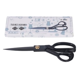 Sewing Scissors 10in Black High Manganese Steel Iron Ergonomic Curved Handle Professional Fabric Shears